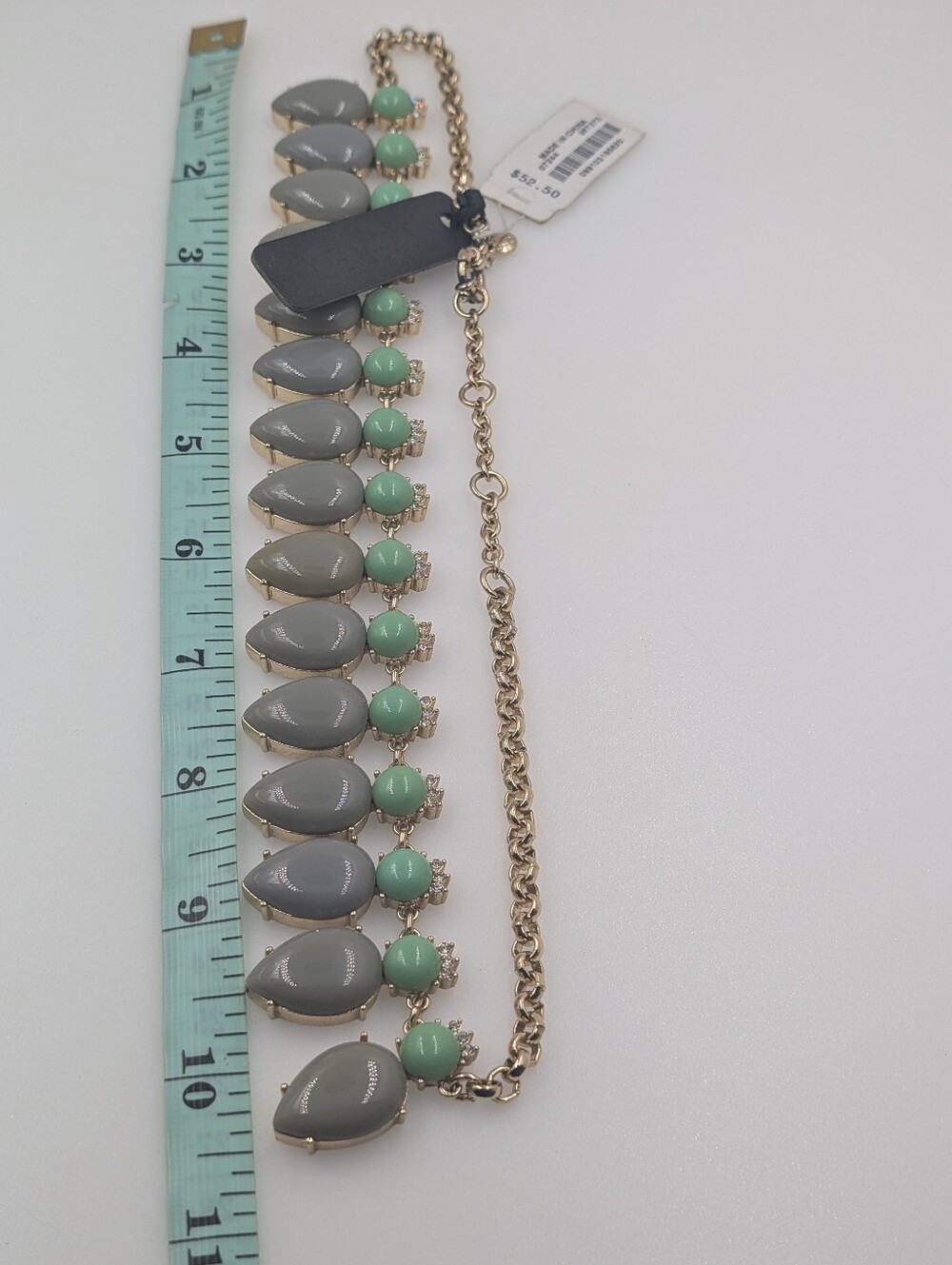 NWT J. Crew Teardrop Cabochon Collar Statement Necklace Gold Tone Grey Mint 0501 - Picture 4 of 8